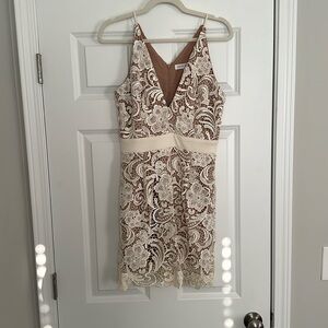 Dress the Population Ava mini dress in cream/nude